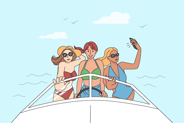 Filles Heureuses En Vélo Sur Yacht