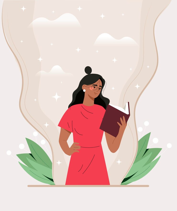 Vecteur les filles lisent des livres, aiment la littérature, ont des passe-temps utiles, apprennent à distance et s'éduquent elles-mêmes.