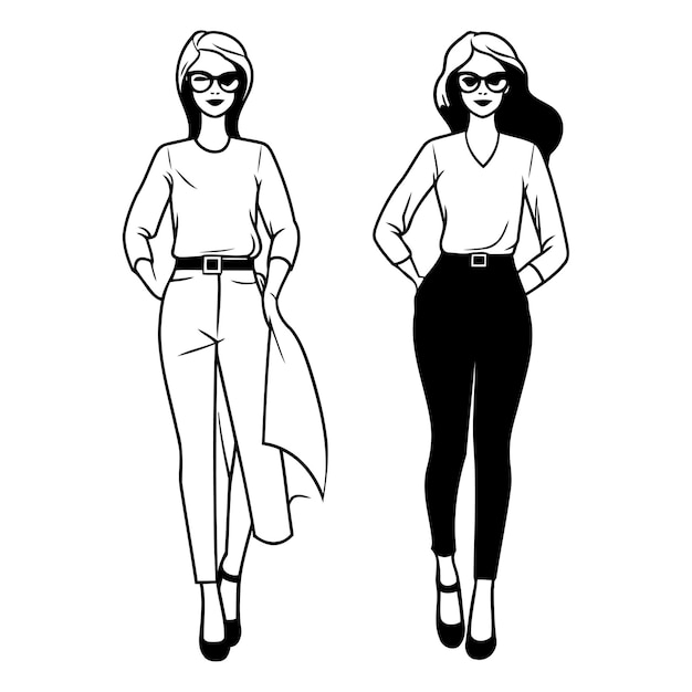 Vecteur des filles à la mode dans le style d'esquisse des filles à la fashion