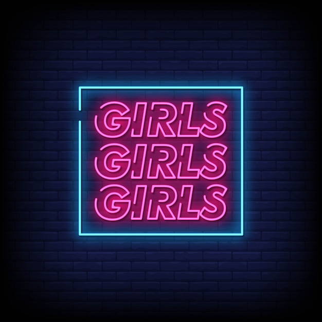 Filles Neon Signs Style Texte Vecteur