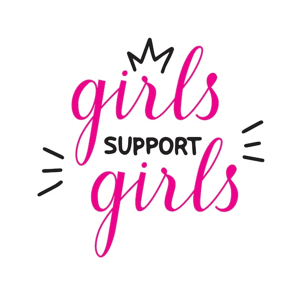 Les filles soutiennent les filles citent le lettrage vectoriel manuscrit. Slogan féministe pour bannière, impression, t-shirt, badge, carte, isolé sur fond blanc