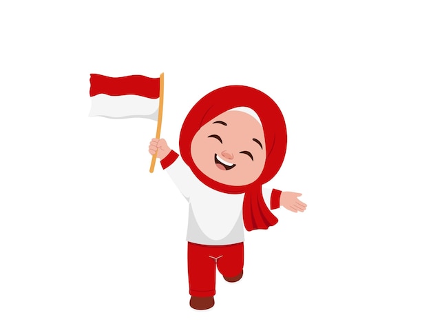 Des filles tenant une illustration du drapeau indonésien