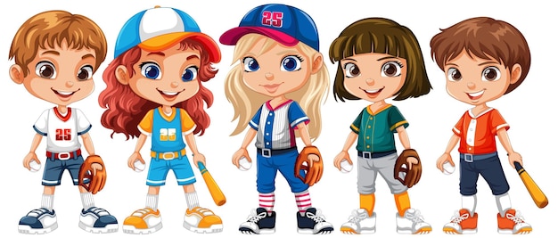 Vecteur filles en tenues de baseball personnage de dessin animé