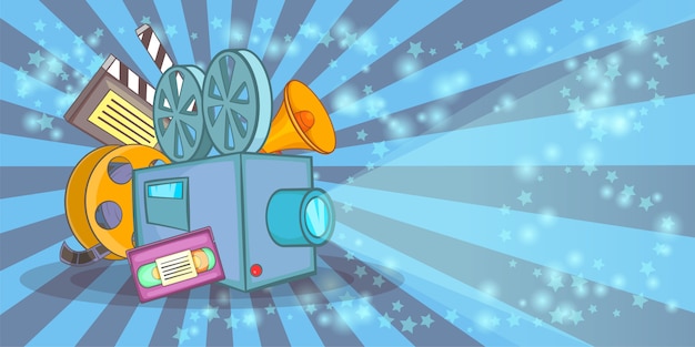 Vecteur film de cinéma horizontal fond bleu, style cartoon