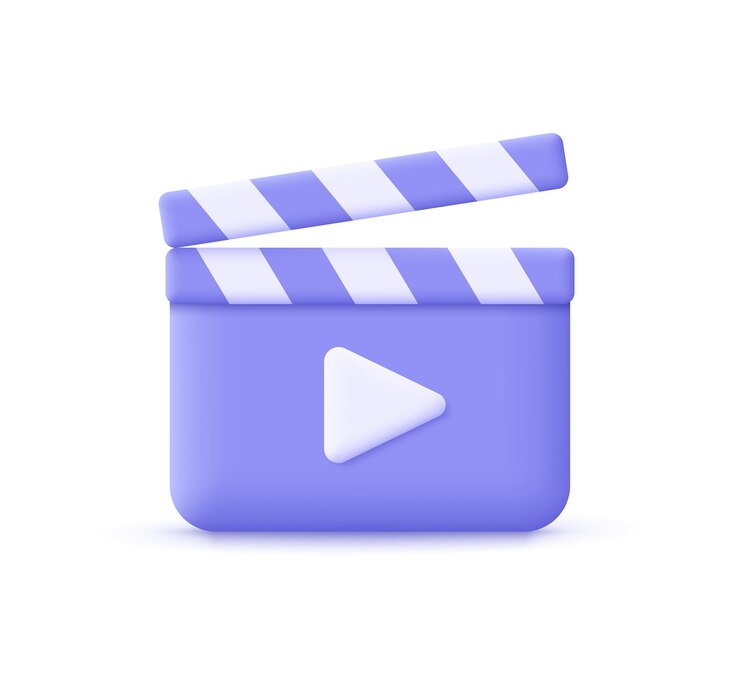 Vecteur film clapper board film ardoise avec bouton de lecture industrie cinématographique et concept de production vidéo icône de vecteur 3d style minimal de dessin animé