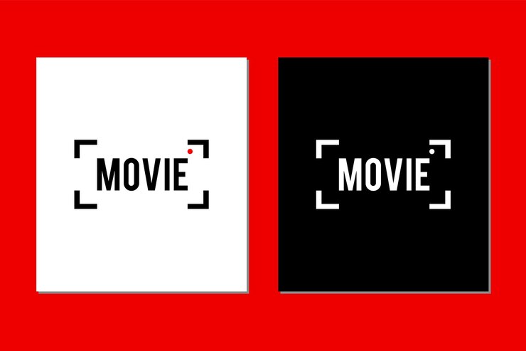 Film de lettre et petit point rouge dans un viseur noir Icône conceptuelle Logo Illustration vectorielle