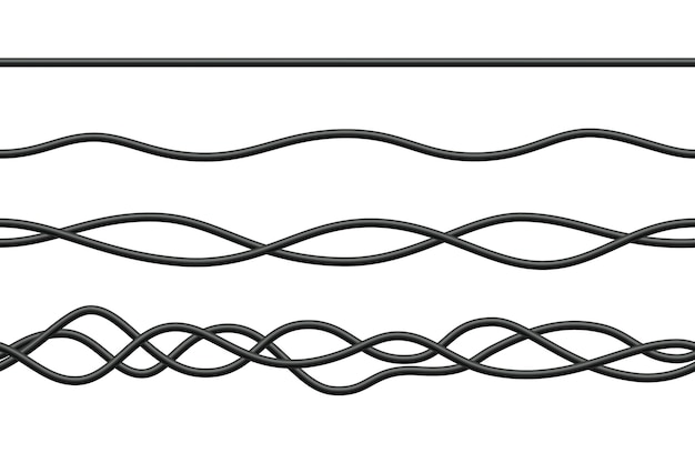 Fils électriques Réalistes Câble D'alimentation électrique Cordon Réseau épais Flexible Fils De Connexion D'ordinateur électrique Noir Câble De Ligne Sans Soudure Illustration Vectorielle Sur Fond Blanc