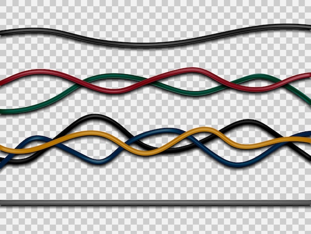 Fils électriques réalistes isolés sur fond blanc Illustration vectorielle