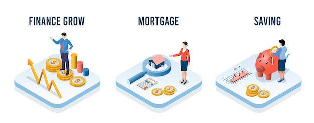 Finance Concept D'hypothèque Et D'épargne Croissance Et Gestion Des Investissements Financiers économie D'argent Pour Tout Immobilier Ou Investissement Immobilier Entreprise D'hypothèque Illustration De Dessin Animé Vectoriel