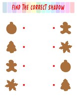 Vecteur find the right shadow cute christmas cookies educational game with ginger cookies logic games