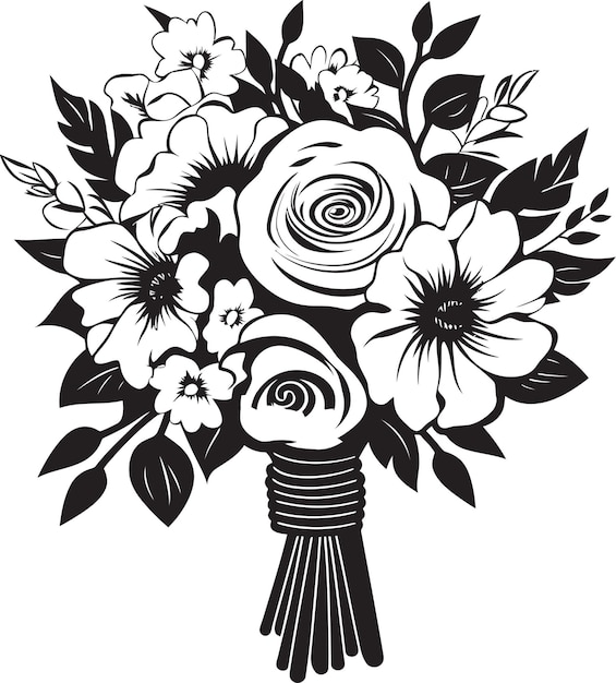 Vecteur finesse dans les fleurs bouquet de mariée logo design pétales gracieux harmonie icône de mariée noire