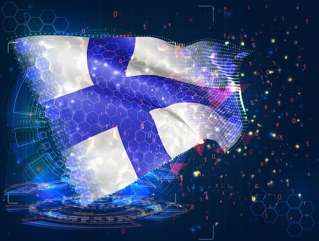 Finlande drapeau vectoriel objet 3D abstrait virtuel à partir de polygones triangulaires sur fond bleu
