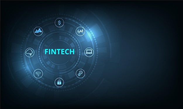 Fintech Financial technology conceptIon Fintech et choses sur fond de technologie bleu foncé