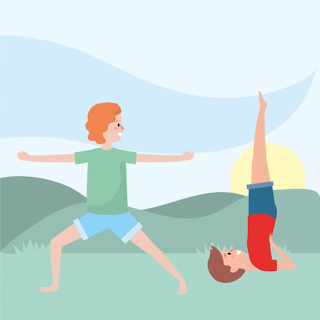 Fit Couple Pratiquant Le Yoga