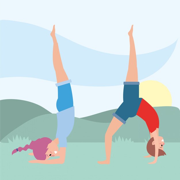 Fit Couple Pratiquant Le Yoga