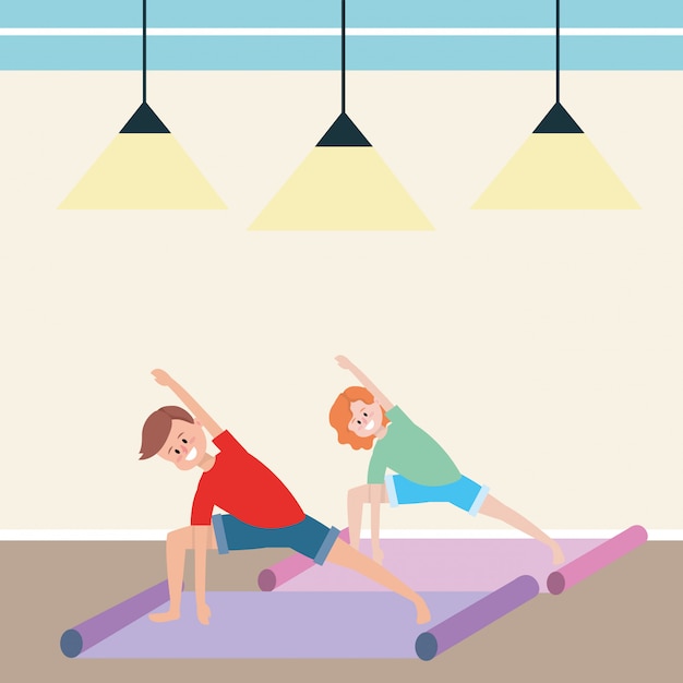 Vecteur fit couple pratiquant le yoga