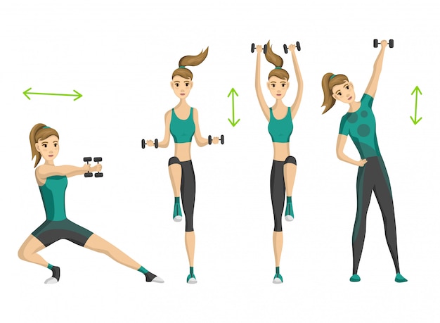 Fitness femme. Entraînement aérobie avec haltère. Concept de vie active et saine