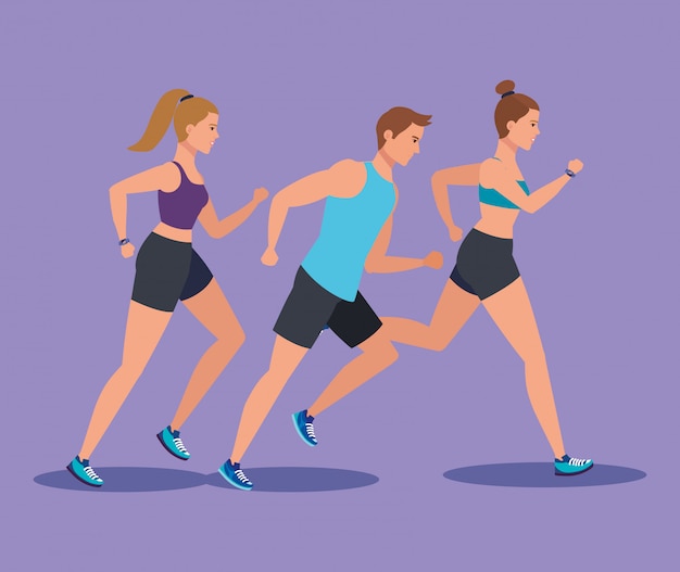 Fitness femmes et homme qui court pour pratiquer le sport
