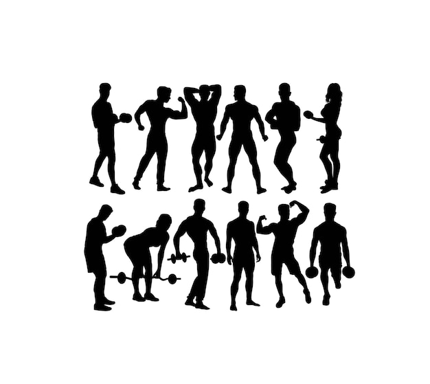 Vecteur fitness gym sport activité silhouettes art vecteur conception