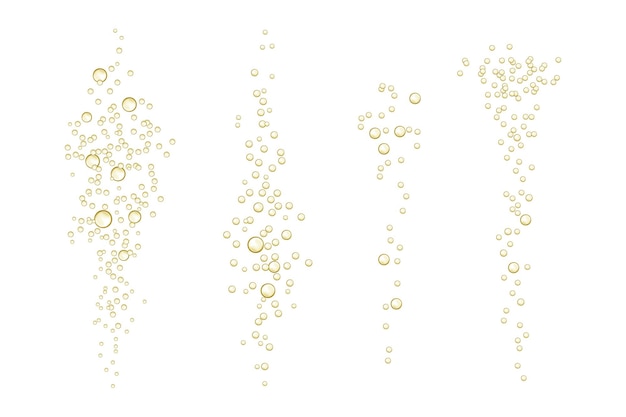 Vecteur fizzy scintille dans une boisson au champagne effervescent réaliste, un effet soda, de l'oxygène propre, de la bière ou du gaz.