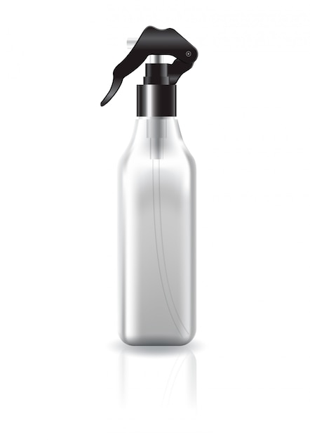 Flacon Carré Cosmétique Transparent Blanc Avec Tête De Pulvérisation Noire Pour Le Modèle De Produit De Beauté.