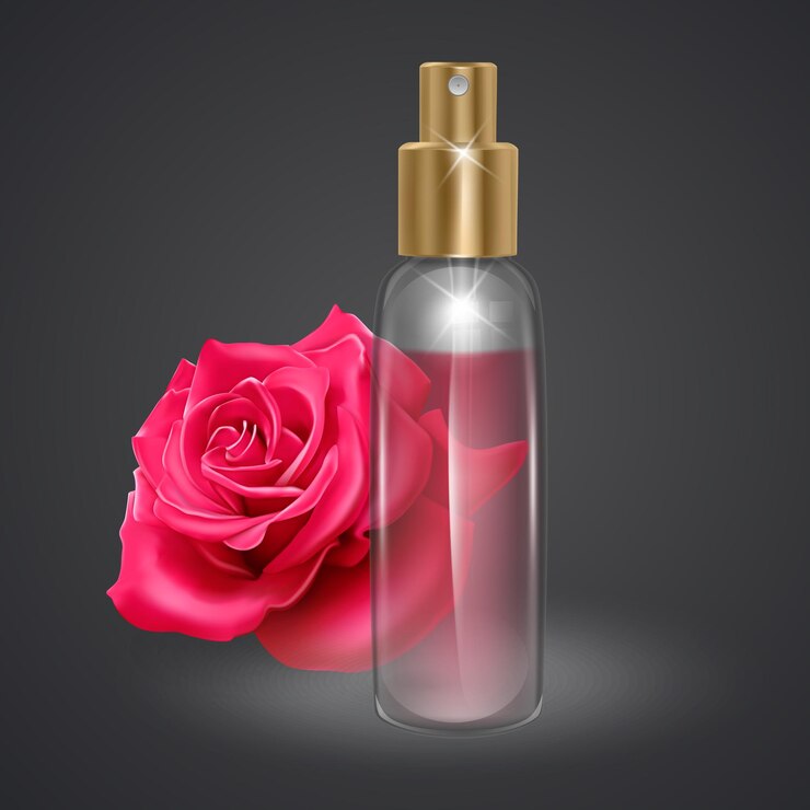 Vecteur flacon de flacon en verre d'huile de rose avec sérum facial professionnel