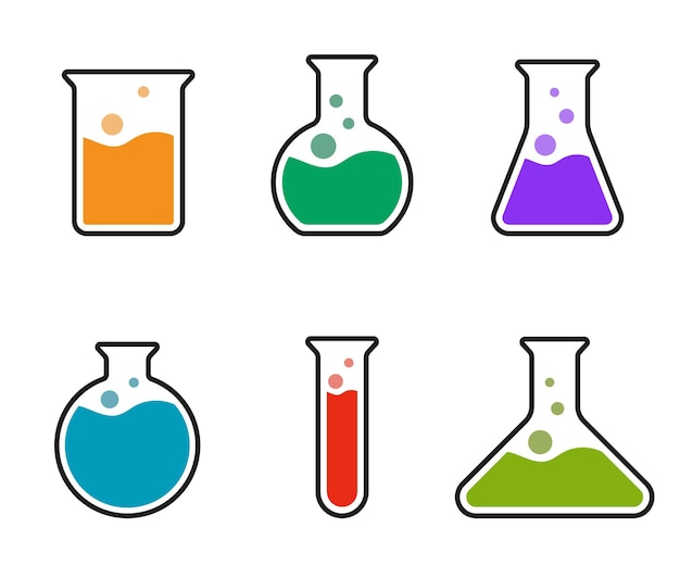 Flacons De Chimie Avec Des Solutions Colorées Icônes Scientifiques Vectorielles