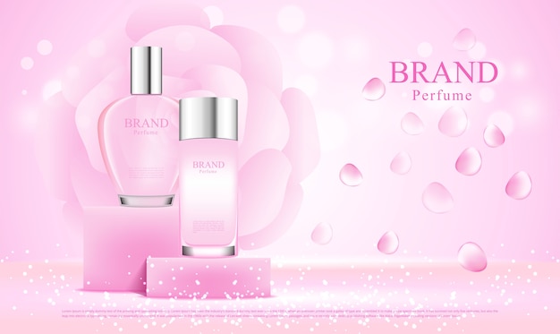 Flacons de parfum sur présentoir, conception publicitaire