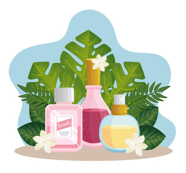 Vecteur flacons de parfums tropicaux