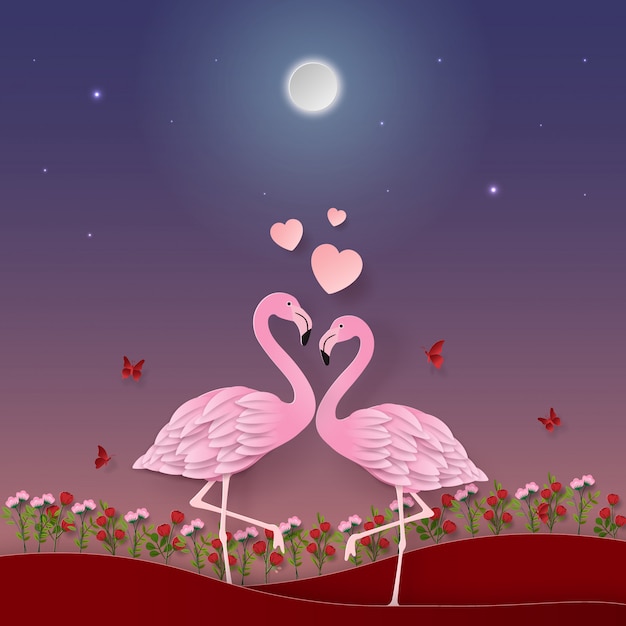 Vecteur flamants roses dans le jardin