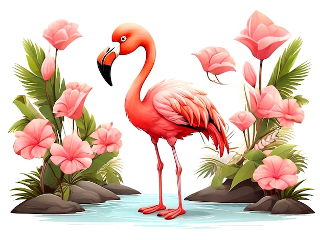 Vecteur flamingo dans le style des dessins animés isolé sur un fond blanc