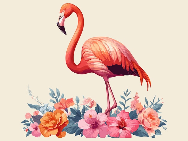 Flamingo Drôle Dans Le Style Vectoriel Isolé Sur Blanc