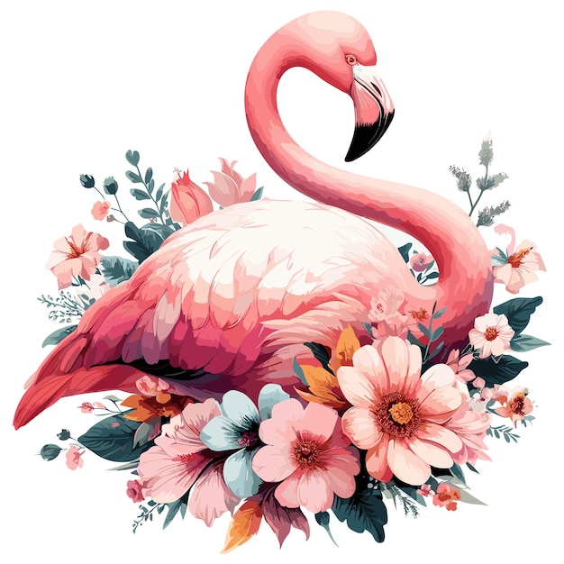 Vecteur flamingo drôle dans le style vectoriel isolé sur le blanc