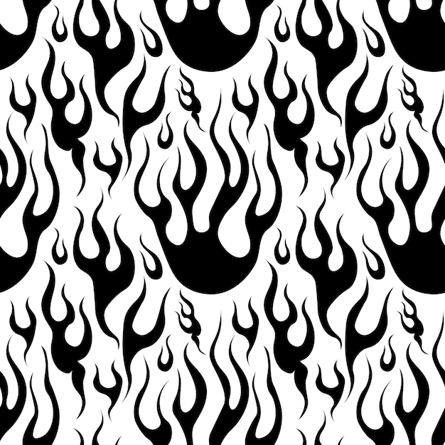Vecteur flamme y2k motif de feu sans couture vecteur psychédélique fond noir style rétro funky été abstrait esthétique moderne impression cadre mural affiche bannière ou modèle de médias sociaux eps