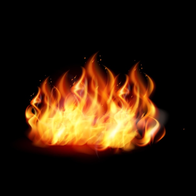 Flammes de feu brûlant réaliste de vecteur avec de la fumée