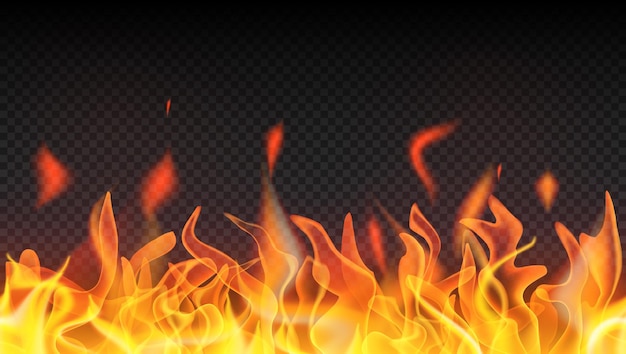 Flammes de feu et étincelles sur fond transparent