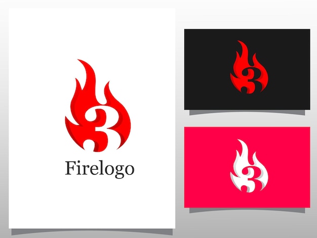 Flammes De Feu Avec Illustration Vectorielle De Logo Numéro 3