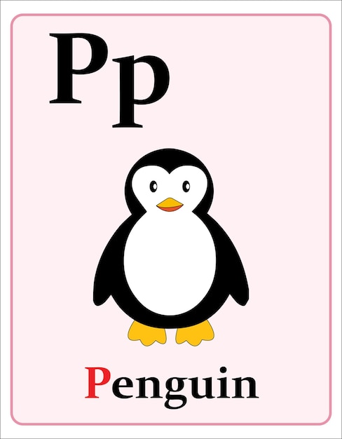 Flashcard Alphabet Avec Lettre P Pour Pingouin