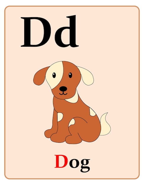 Vecteur flashcard alphabet avec lettre d pour chien