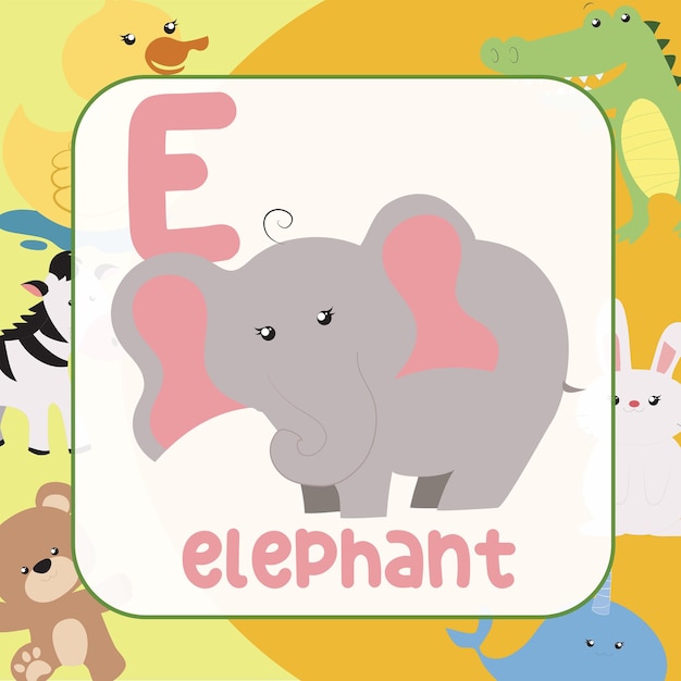 Flashcard animal mignon pour les enfants. Prêt à imprimer. Carte éducative pour le préscolaire. Fichier vectoriel.