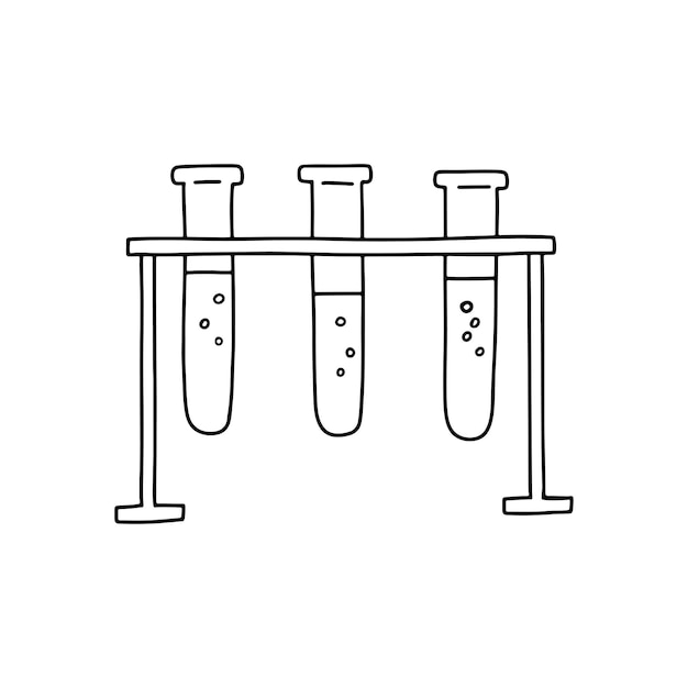 Vecteur flasque avec liquide équipement de laboratoire de recherche chimique ustensiles de laboratoire en verre croquis vectoriel