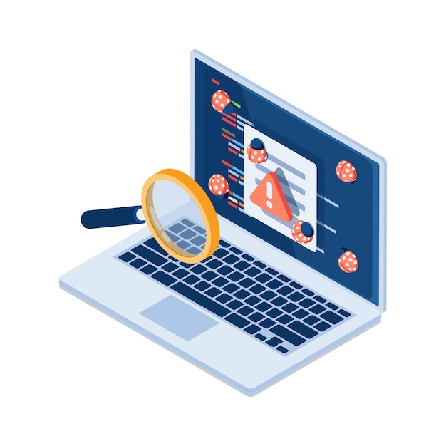 Flat 3d Isometric Magnifier Scanning Bug In The Programming Code Software Testing And Computer Programming Concept