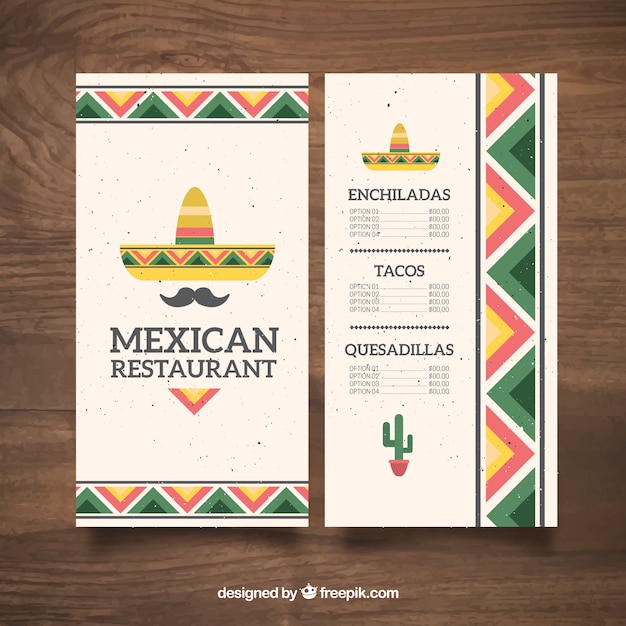 Flat Chapeau Mexicain Et Le Menu De La Nourriture Mexicaine Moustache