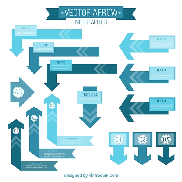 Vecteur flat flèches infographiques dans des tons bleus