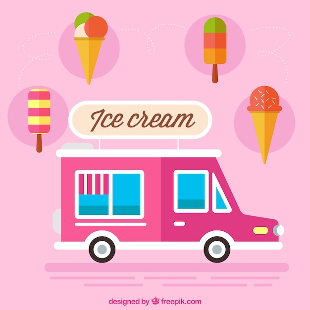 Flat glaces avec camion de crème glacée