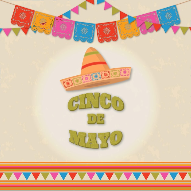 Flat Happy Cinco De Mayo Fond Mexicain Mexique Papier Guirlande Social Media Post Instagram