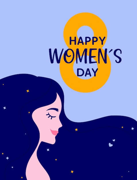 Flat happy womens day illustration avec de longs cheveux