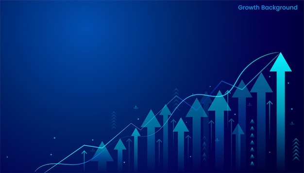 Vecteur flèche abstraite croissant graphique succès fond vectoriel bleu