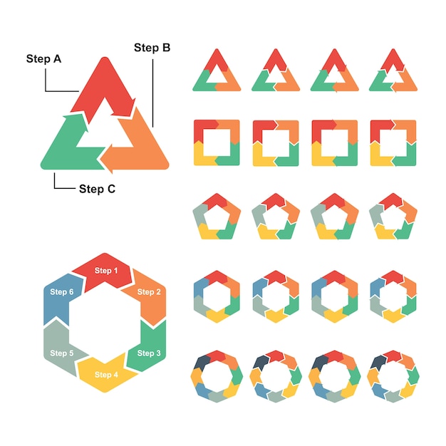 Flèche De Diagramme De Polygone De Cercle 3 à 8 étapes