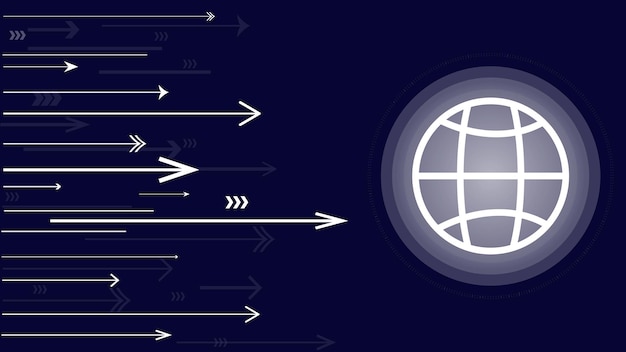 Vecteur flèche de technologie abstraite faisant avancer la communication et le réseau de données numériques de la technologie du globe